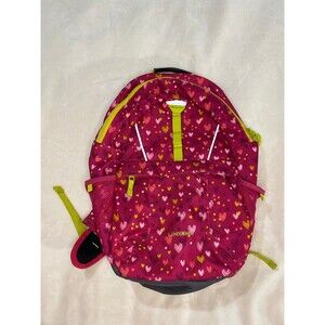 Lands’ End Dark Pink Doodle Hearts and Stars Full Size Kids School Backpack Fun.